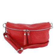 Bedrová (belt bag) stredná kožená kabelka ľadvinka Talianska Tinka červená f
