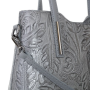 Stredné Talianske casual kožené kabelky cez plece sivé luxusné Carina kvetmi bn