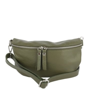 Bedrová (belt bag) stredná kožená kabelka ľadvinka Talianska Tinka tmavá zelená -